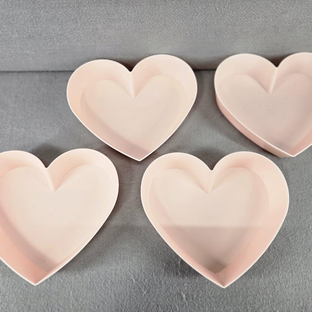 4 pack plastic heart shaped bowls/candy dishes, pink color, 2" deep, BPA Free